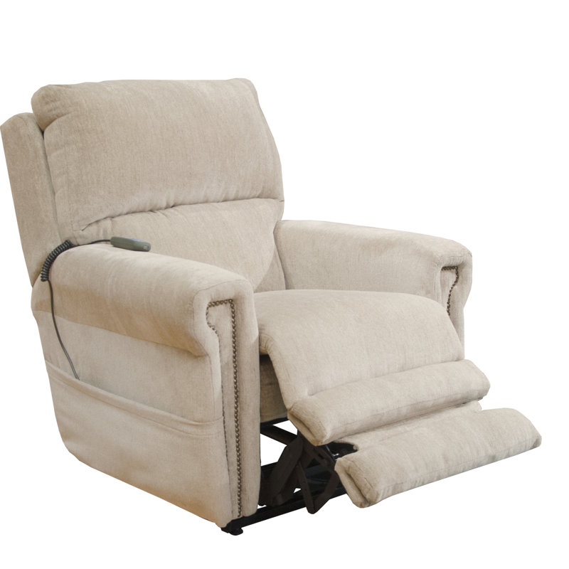 Warner Upholstered Recliner, Beige Chenille, Adjustable Lumbar