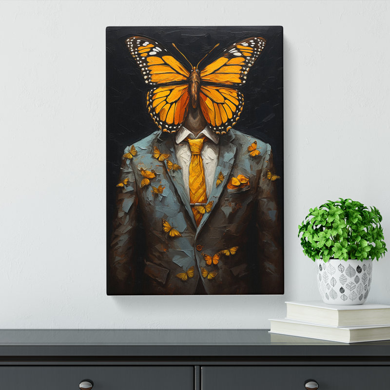 Butterfly In A Suit Painting - Print, 50cm H x 35cm W x 3cm D