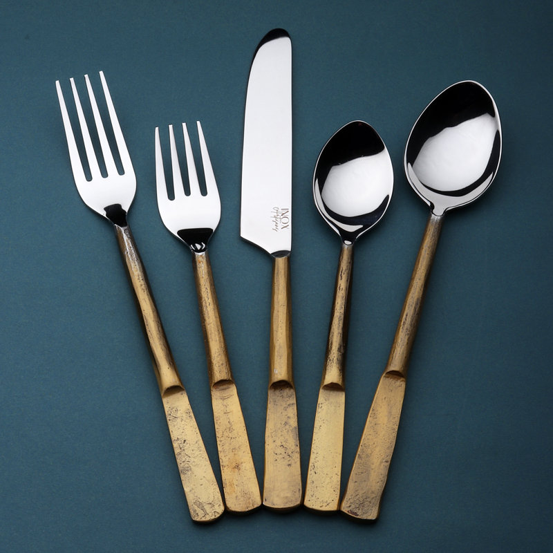 Enyeart 20 Piece Flatware Set, Service for 4, Vintage Gold