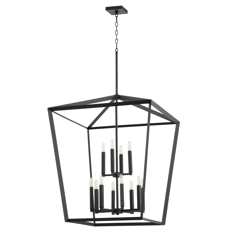 Ishika 12 - Light Dimmable Lantern Square / Rectangle Chandelier, Noir