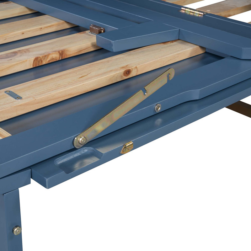 Grand lit escamotable avec pieds en fer, conception moderne, Bleu
