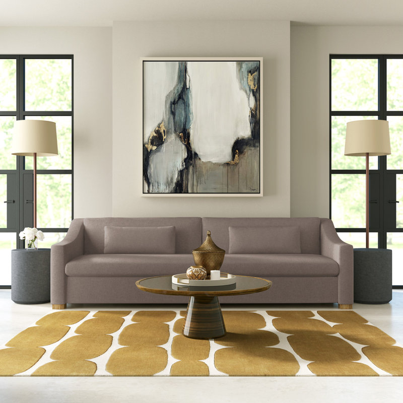 Crosby Slope Arm Sofa, 32.5" H x 96" W x 38" D, Dark Brown, Pebble Weave Linen Bluebell