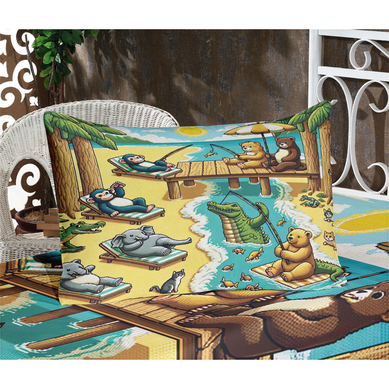 Drap-housse et taie décorative Ambesonne Happy Leisure Day jaune turquoise, Très grand