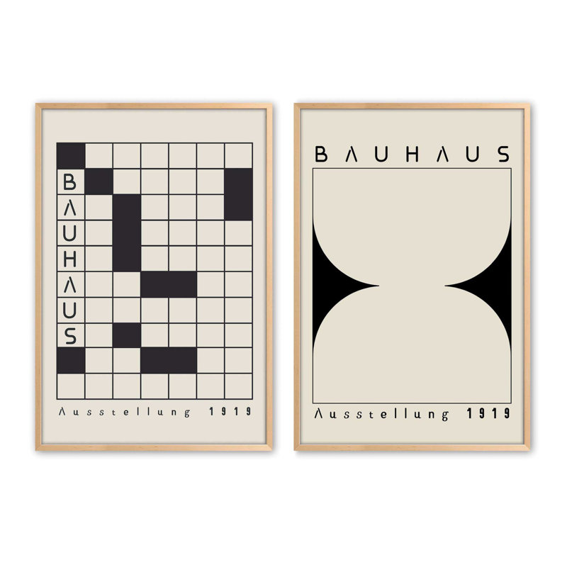 Bauhaus Grid & Balance, ensemble de 2 impressions dans un cadre, Érable brut encadré, H 37,5 po x l 49,5 po x P 1,25 po