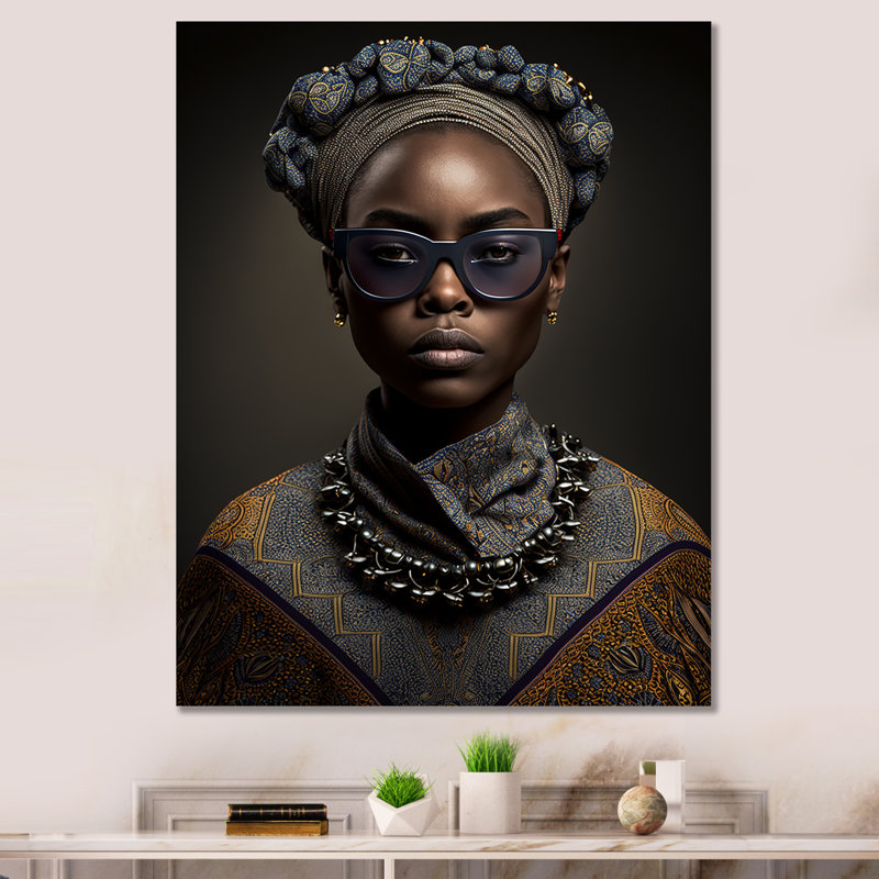Impression sur toile, lunettes de créateurs afro-américaines Traditiona, H 32 po x l 24 po x P 1 po, Toile tendue