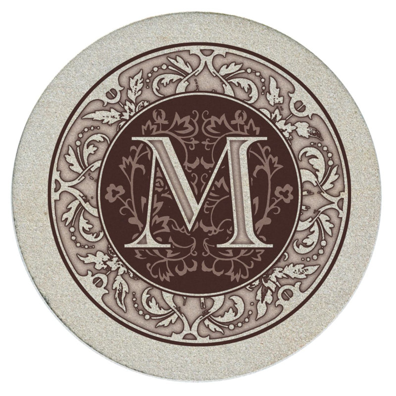 Ensemble de 4 sous-verres en grès naturel Lettre monogramme, M
