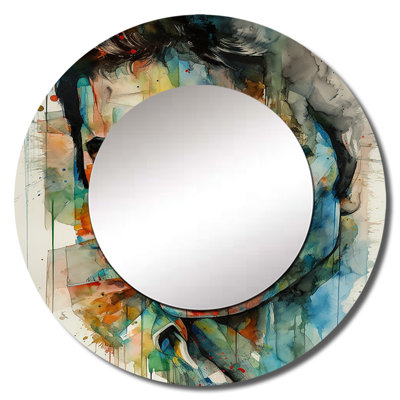 Raelena Celebrity Elvis Illustration - Celebrity Unique Mirror, Blue Large Round Wall Mirror, Printed Metal Art