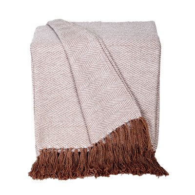 Cozy Beige-Coffee Cotton Throw 50" x 60"