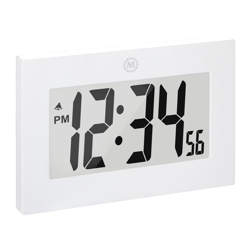 Large Digital Wall Clock with FoldOut Table Stand, White