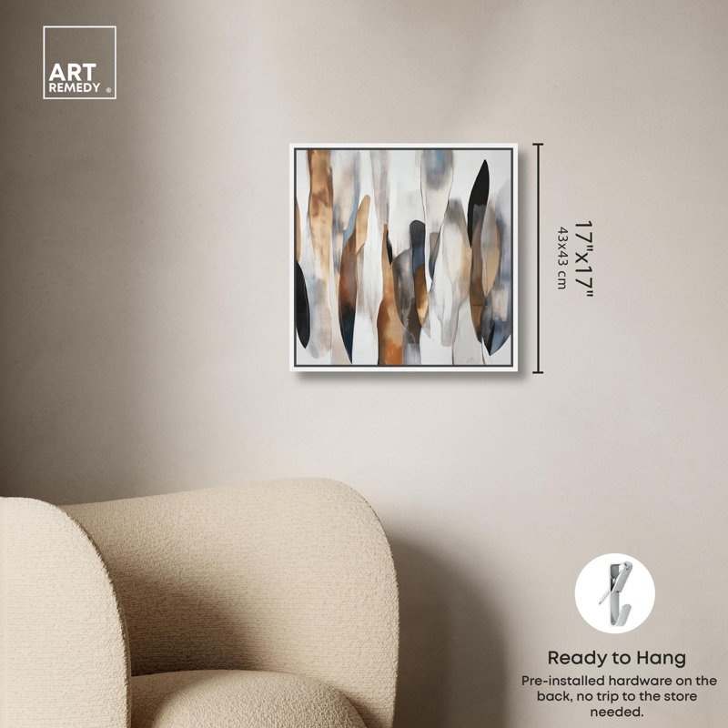 Espresso Martini I, toile abstraite neutre par Art Remedy, H 17 po x l 17 po x P 1,8 po, Cadre flottant blanc