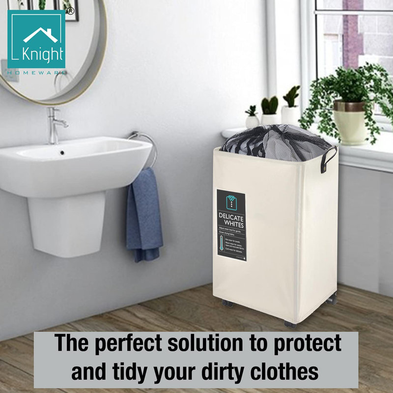 Fabric Rolling Laundry Hamper with Handles, Ivory