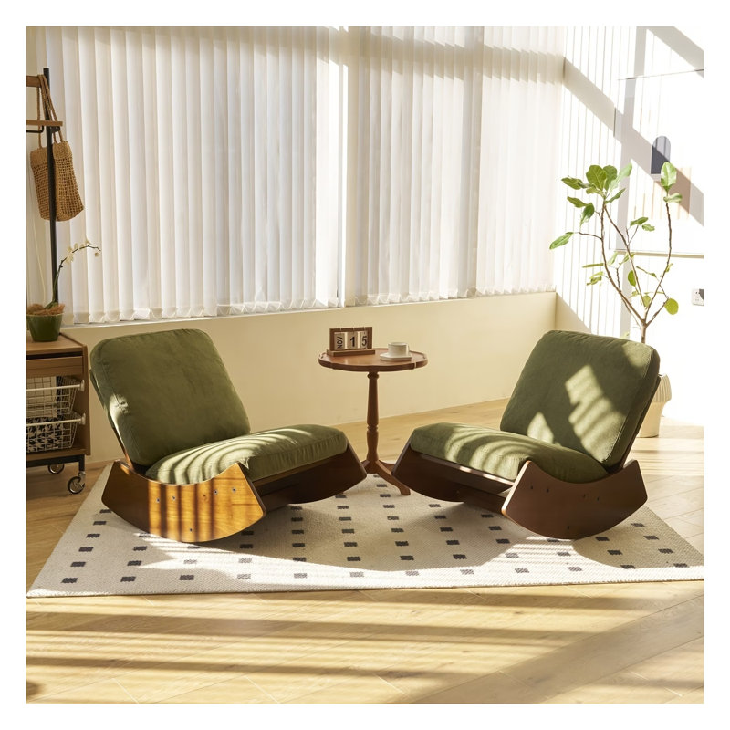 Chaise berçante Glider avec revêtement haut dossier, tissu vert
