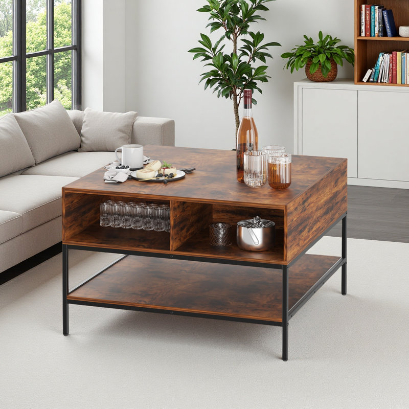 Table basse à plateau rabattable avec rangement Farmhouse - 31,5 po Table à grain de bois rustique, compartiment de rangement