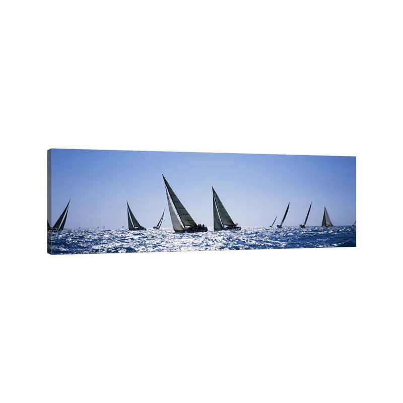Sailboats Racing In The Sea, Farr 40'S Race During Key West Race Week, Key West Florida, 2000 - Wrapped Canvas Panoramic Print