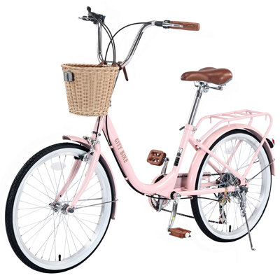 7 Speed City  Bike With  Basket , Steel Frame,Multiple Colors 22 Inch Bicycle