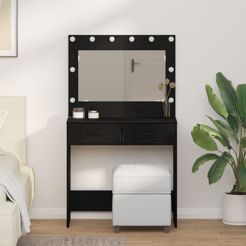 Engineered Wood 78.5 X 41 X 135 Cm Mirror, Black Oak