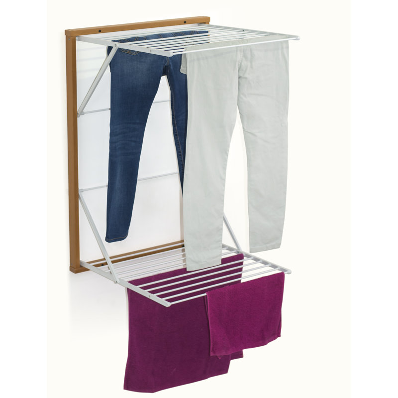 WALL CLOTHESLINE Wood Foldable Wall-Mounted Drying Rack, Cherry