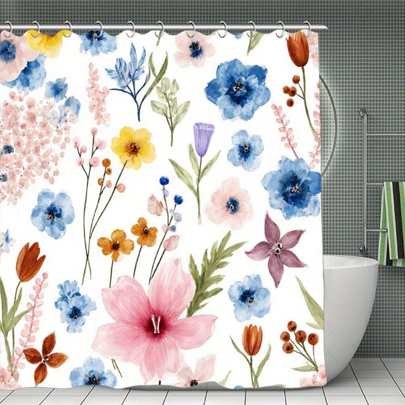 Rideaux de douche pastel à motif floral pour salle de bain, 71 po x 71 po, Motif floral rose 4