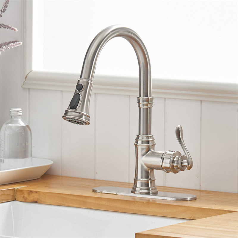 KIKO HOME Pull Down Kitchen Faucet, Brushed Nickel