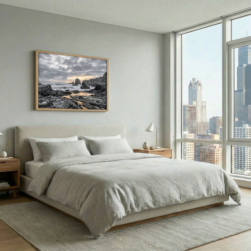 Ensemble de 1 tableau sur toile représentant un paysage côtier, H 36 po x l 48 po, Naturel