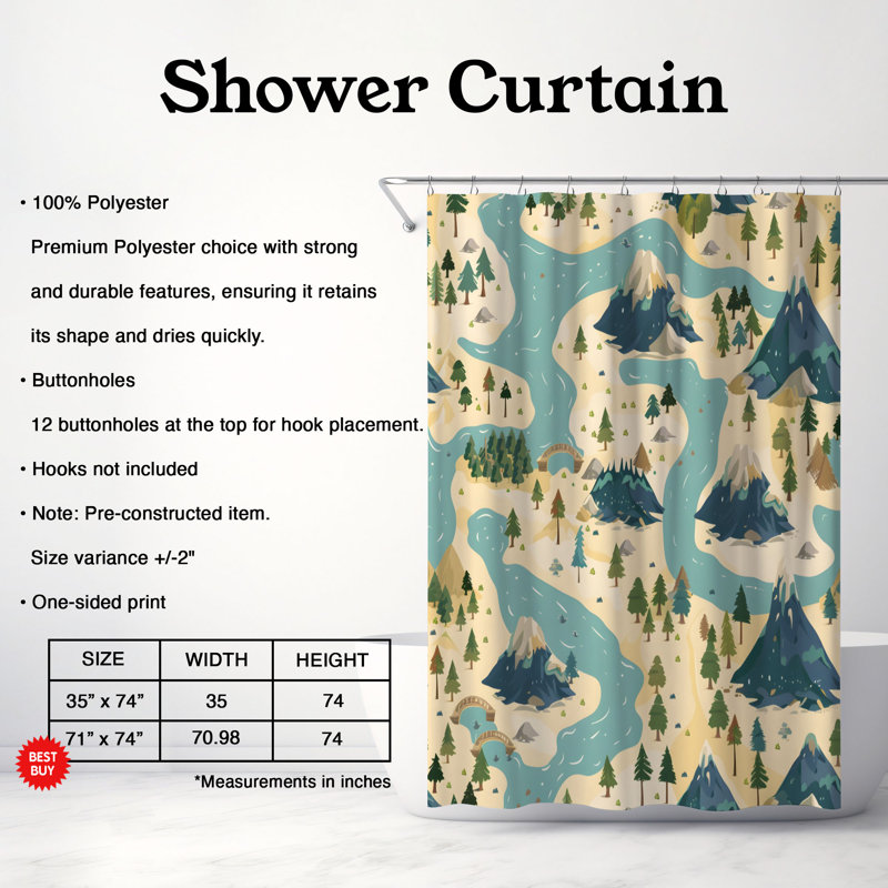 Fantaisie Cartographie - Rideau de douche Premium, H 74 po x l 71 po