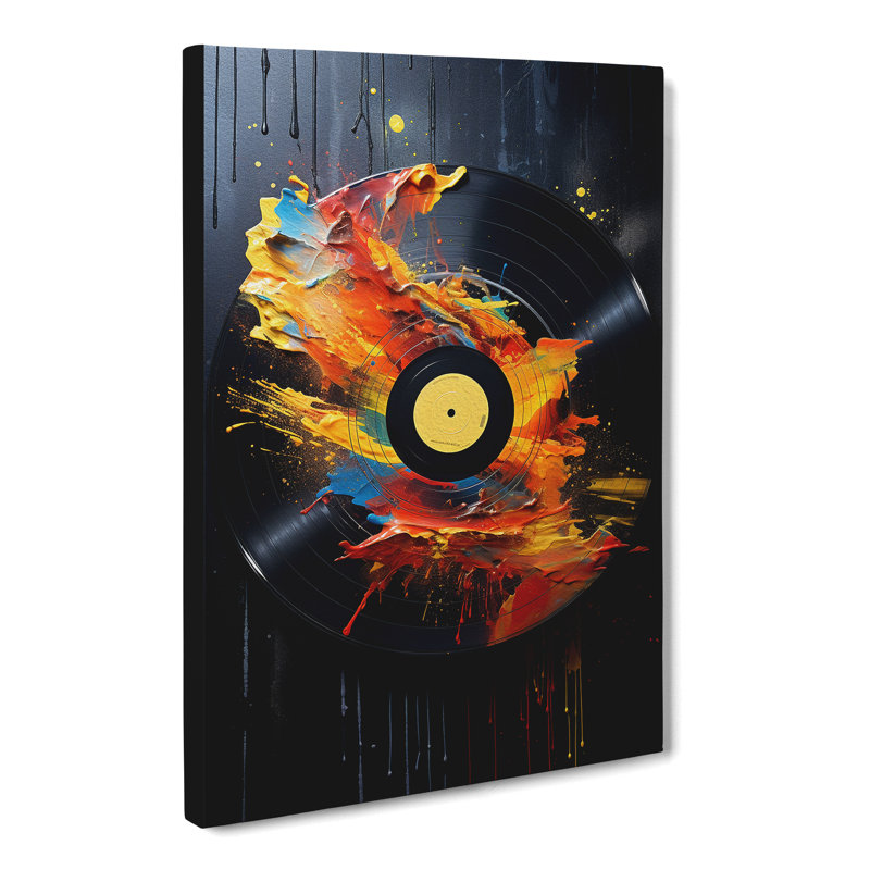 Vinyl Record Tachisme Art No.2 - Wrapped Canvas, 76cm H x 50cm W x 3cm D