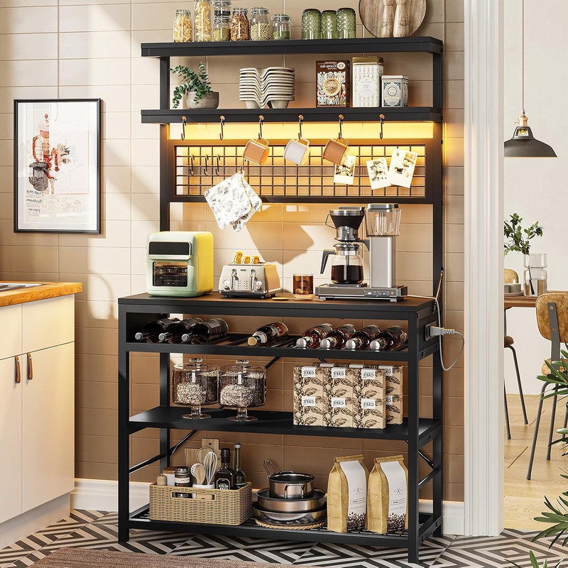 Gavien 35.4'' Metal Standard Baker's Rack with Microwave Compatibility, Black