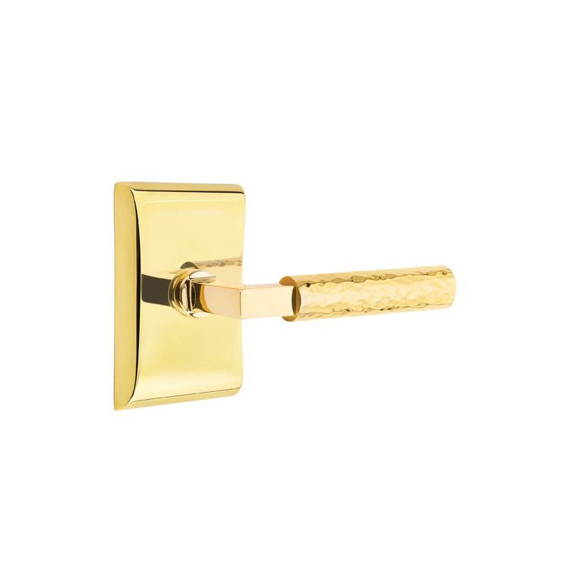 Emtek Select Privacy Interior Mortise w/ Neos Rosette & L-Square Stem, Hammered Lever, Left, Polished Nickel
