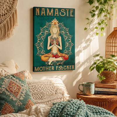 «Namaste Mother F * cker Faceless Yoga Woman», art mural sur toile - salon, chambre à coucher ou bureau
