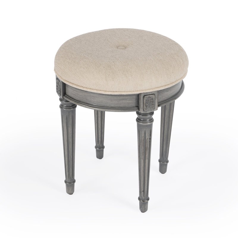 Bernadette Upholstered 18"W Vanity Stool, Olive Ash Burl, Brown/Coffee