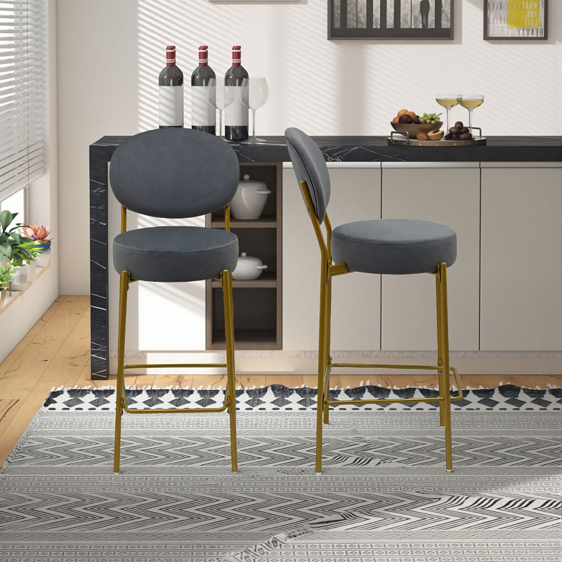 Tabouret de bar rembourré avec cadre en métal (ensemble de 2), Gris