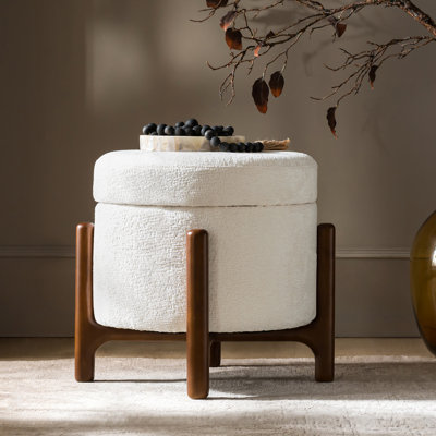 Lessman Modern 20"W Chenille Fully Assemble Round 4-in-1 Ottoman with Solid Wood Base