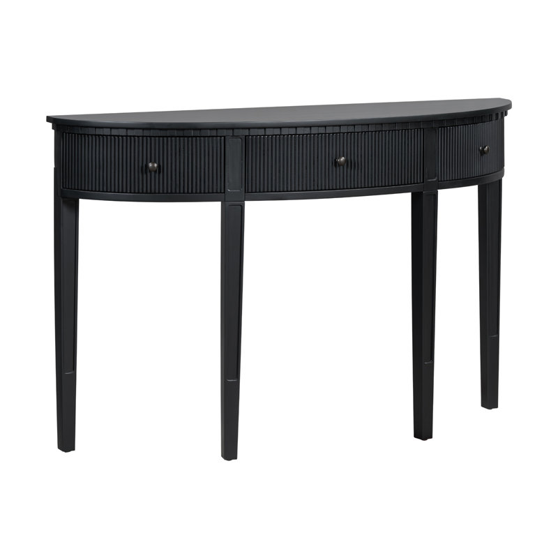Console noire avec tiroirs à rayures verticales élégantes et quatre pieds en pin pour table de salon, noir, 4 pieds, 3 tiroirs de rangement