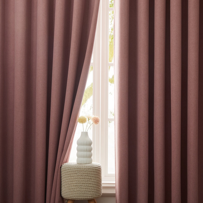 Linen Blend Blackout Curtain Panel Pair, Blush, 117cm Width x 137cm Drop