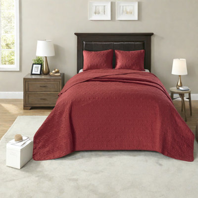 Comfortable Red Cotton Bedding Set, Reversible Design For Bedroom