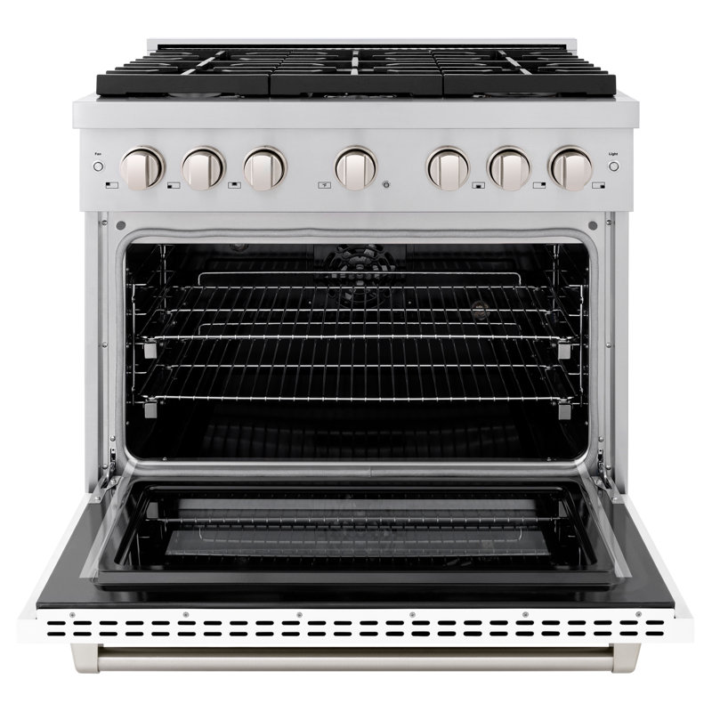 ZLINE 36 in. 5.2 cu. ft. Paramount Dual Fuel Range with 6 Burner Gas Cooktop and Electric Convection Oven in Stainless Steel with Door