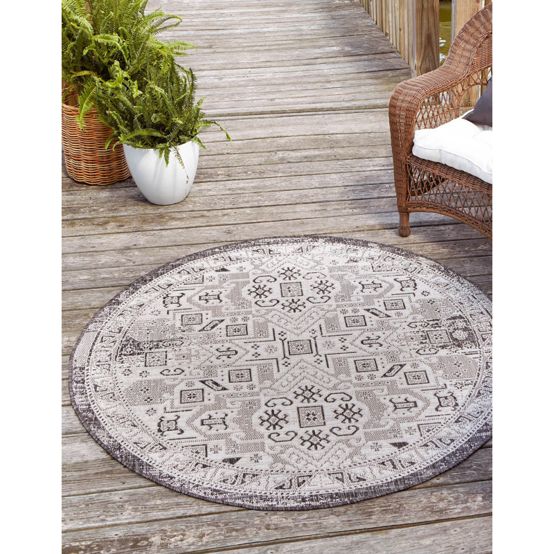 Outdoor Chand Area Rug Gray Color, Round 4'