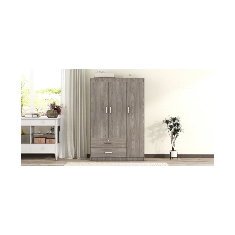 Armoire 3 portes avec 2 tiroirs, Gris