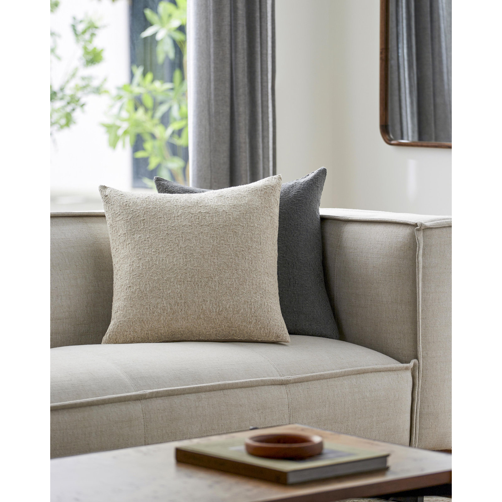 Alcona Pillow Cover, 22"H x 22"W, Down, Beige
