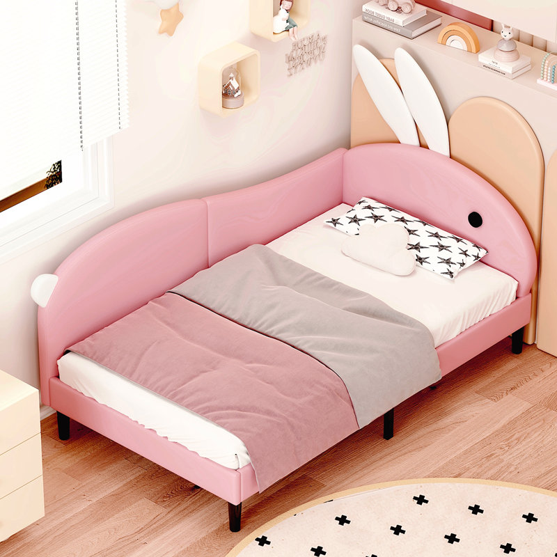 Full Size Upholstered Rabbit-Shape Daybed, Sofabed with Rabbit Ear Headboard for Playful and Functional Design, Twin