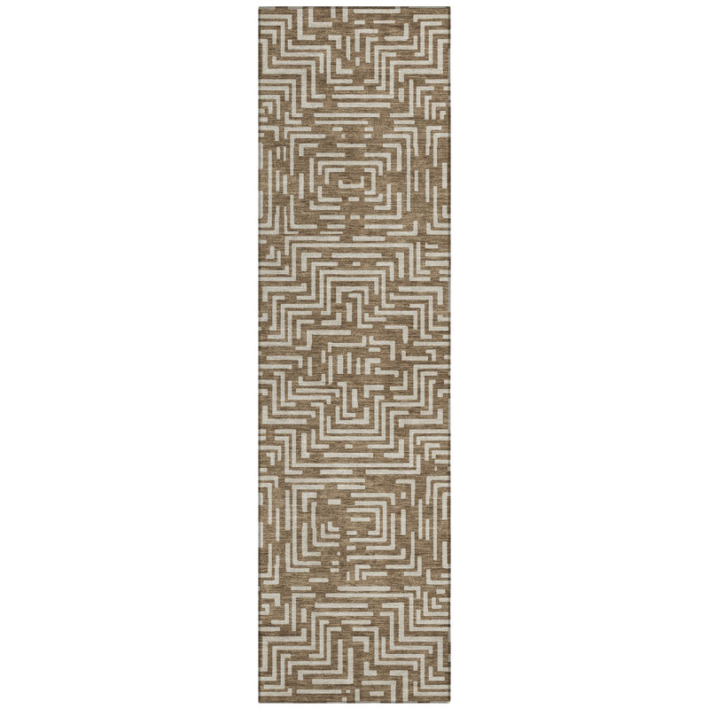 Machine Washable Indoor/Outdoor Chantille ACN2664 Geometric Rug, 2'3" x 7'6" Runner, Brown