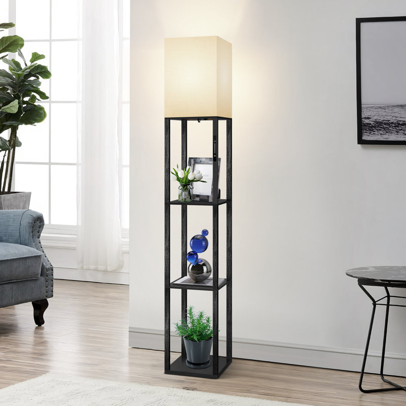 Brantwood 63'' Dimmable LED Column Floor Lamp with Shelves & Remote Control