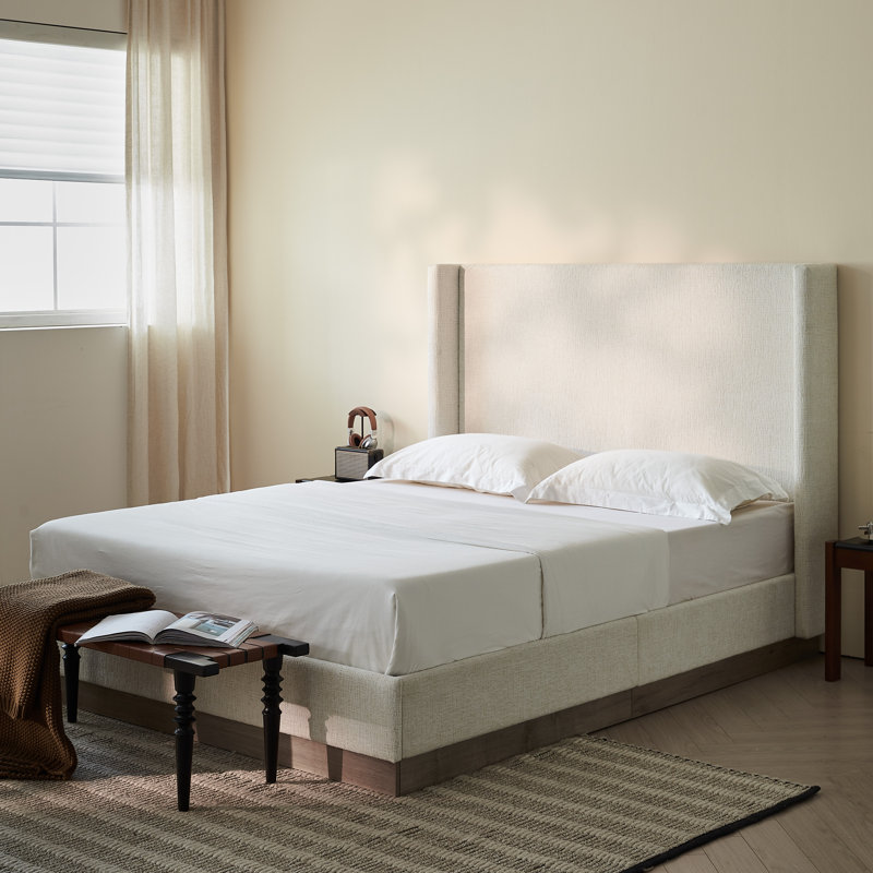 Hosford Upholstered Wingback Bed  , Queen, Oat Boucle
