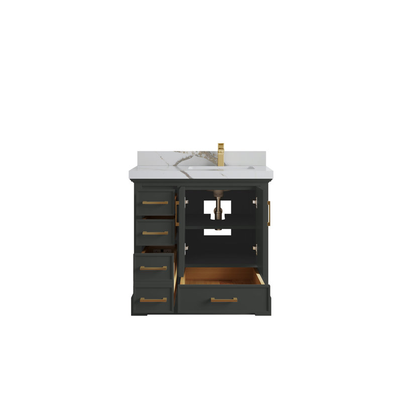 Meuble-lavabo simple 36 po avec comptoir en quartz Jimmi