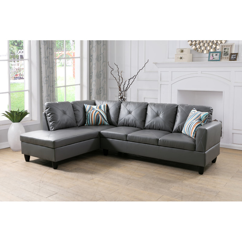 Glennia Faux Leather L-Shaped Sectional, Gray Faux Leather, Left Hand Facing