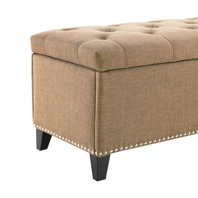 Storage Ottoman Bench with Safety Close Hinge and Button-Tufted Design