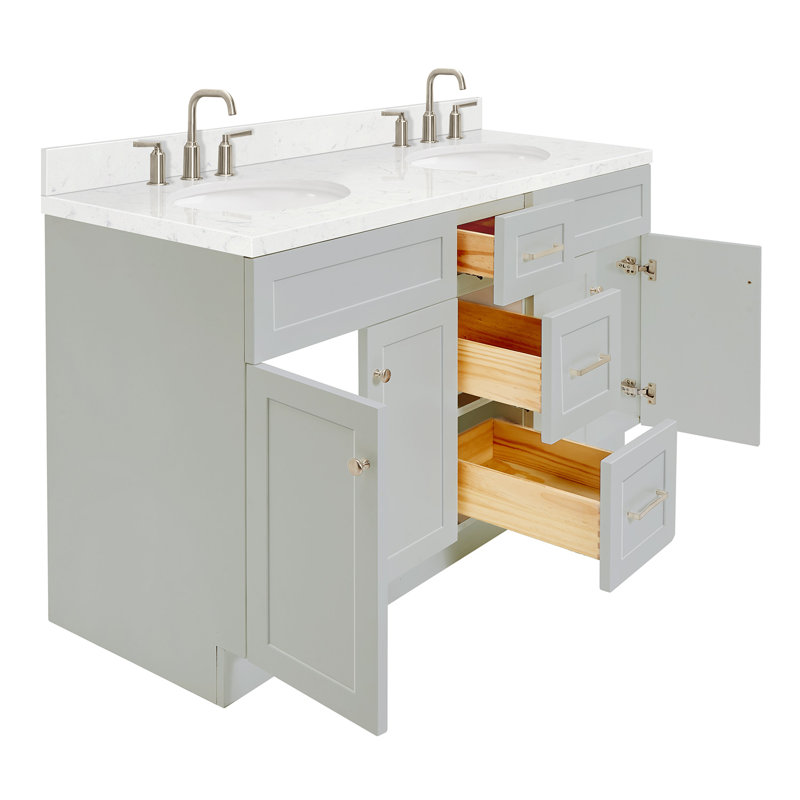 Abell 60.25'' Bathroom Vanity with Carrara Quartz Top, Gray