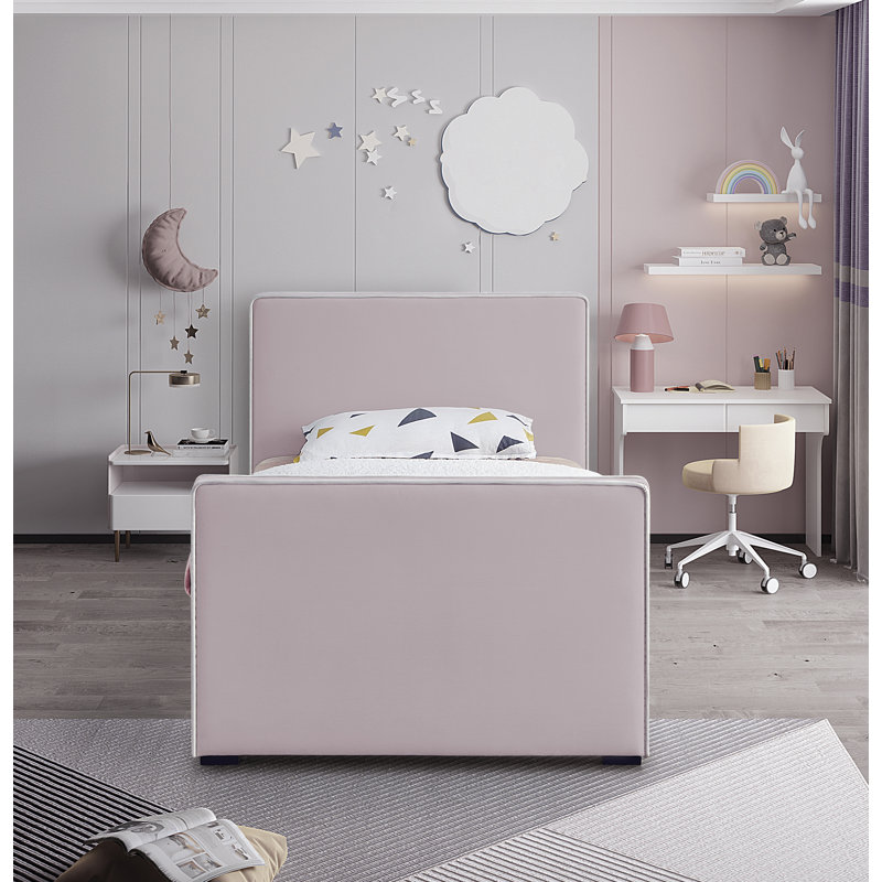 Haneesh Upholstered Unfinished Panel Bed, Twin, Pink Velvet