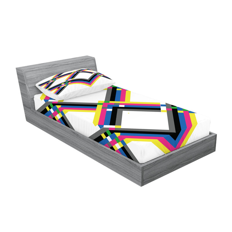 Multicolore ensemble de draps et taies décoratives Ambesonne, Ensemble de draps pour lit simple + 1 drap-housse 