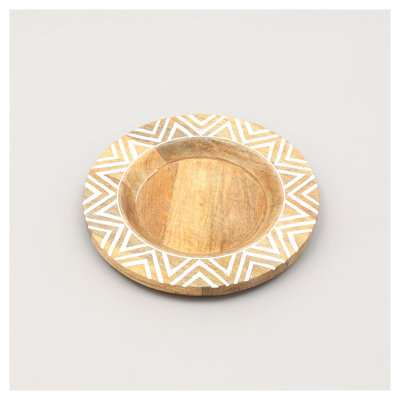 Assiette de présentation en bois fabriquée à la main de 13 pouces - Disque décoratif blanc délavé